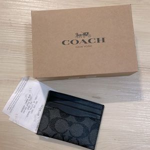 Black Leather Coach Card Case Holder NWT